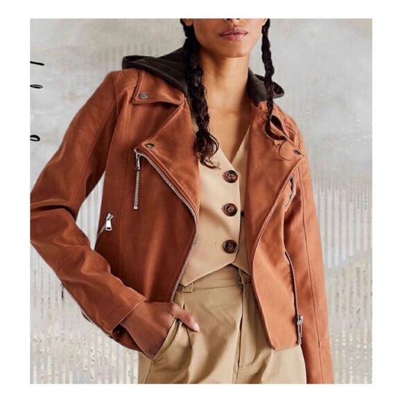 We The Free Jackets & Blazers - Free People We The Free Harriet Hooded Vegan Leather Moto Jacket Chocolate XS